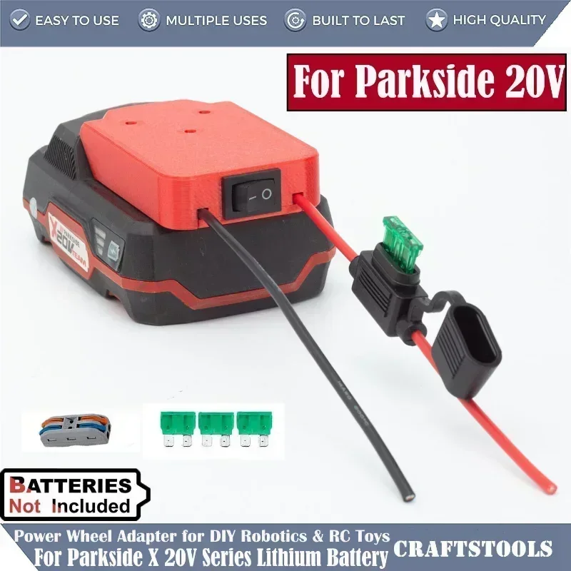 Adaptér Power Wheels pre LIDL Parkside X20V Team Littium Battery Power Connector DIY W/Switch