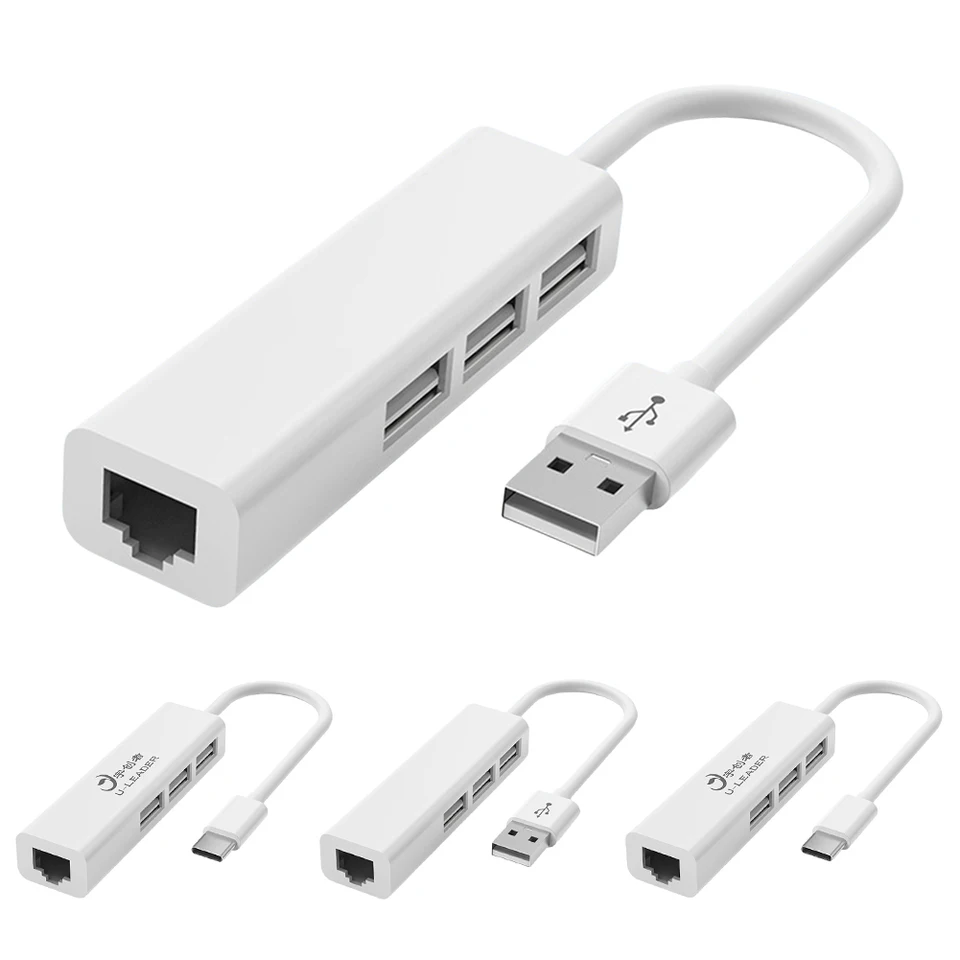 Adaptér pre laptop Type-C až RJ45 4 port 4 v 1 RJ45 Type-C Splitter USB2.0 Type-C USB Sieťová karta HUB 10GBIT/S PRE TABLET TABLET