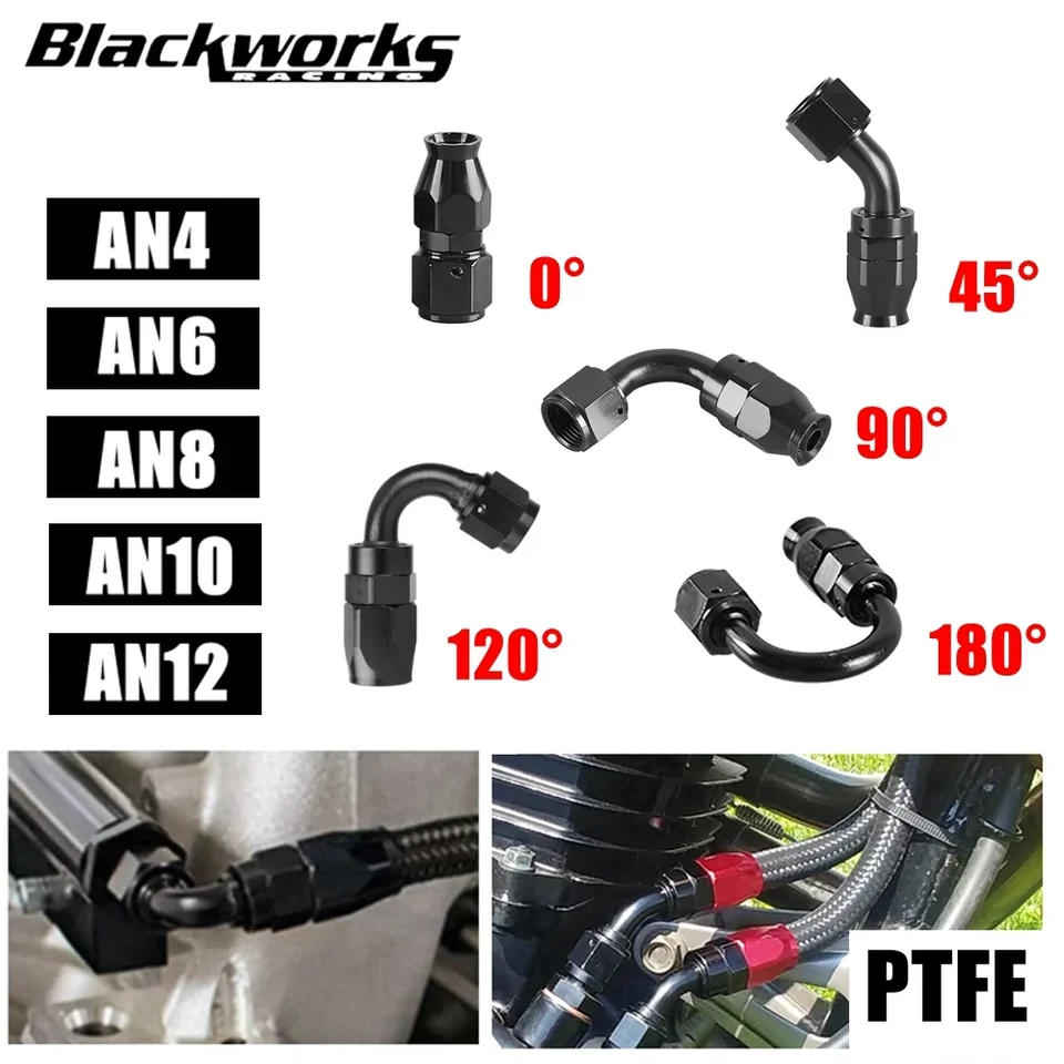 Adaptér s otočným hadicou na otočné palivo AN4/6/8/10/11 Priamy 0 °/45 °/90 °/120 °/180 ° Stupeň Hadicy End Swivel PTFE