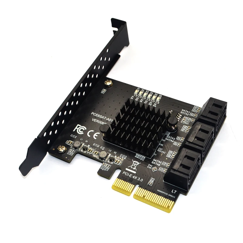 Adaptér SATA PCI E Adaptér 6 portov SATA 3.0 At PCI Express X4 Expansion Card SATA3.0 PCIE PCI-E SATA CONLECTER pre HDD asMedia ASM1166