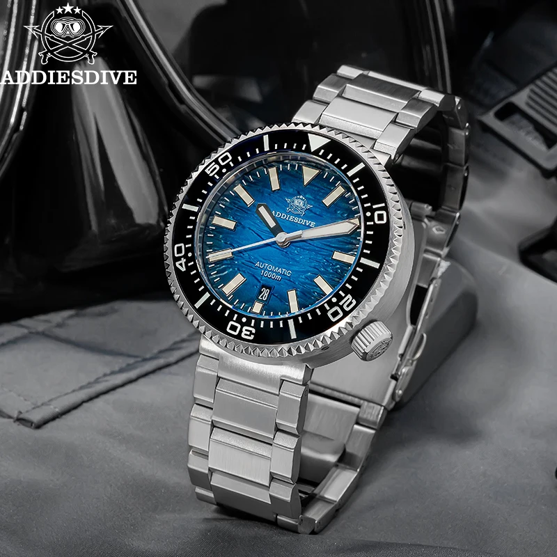 Addiesdive 46 mm potápači hodinky NH35 Automatické mechanické 3D vlnové vytáčanie Ar zafírový keramický ráme