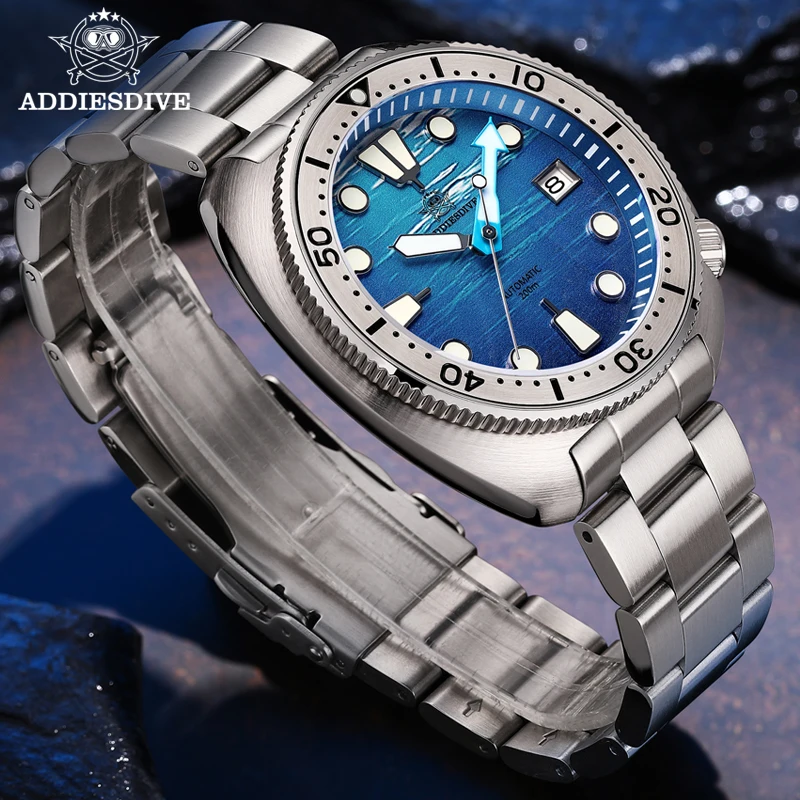 Addiesdive Automatické hodinky NH35 Mechanické náramkové hodinky Sapphire z nehrdzavejúcej ocele Ráčko 3D more 20bar potápači hodinky pre mužov