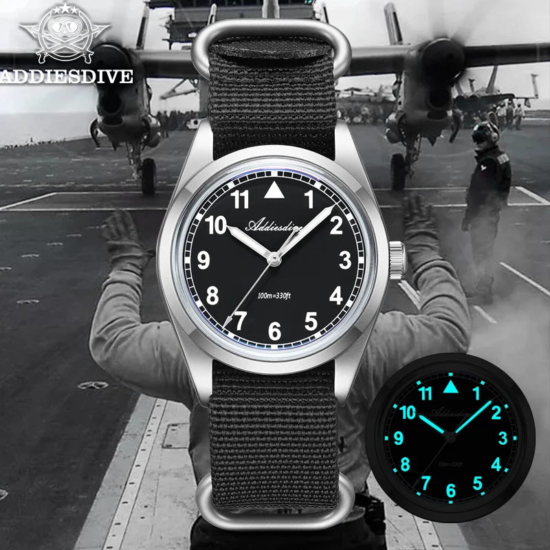 Addiesdive New 36mm Watch Fashion VH31 Pohyb jednoduché hodinky pre mužov Vodotesné svetelné bublinové zrkadlo Glass