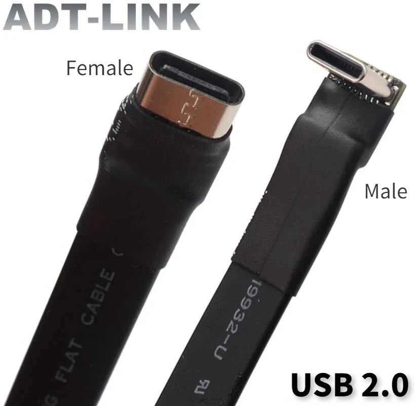 ADT 3A USB 2.0 Typ C Radi plochý kábel 90 Uznané USB 2.0 TYP-C C nabíjací kábel Kábel Muž k ženskej USB Extender FPC pre PC TV