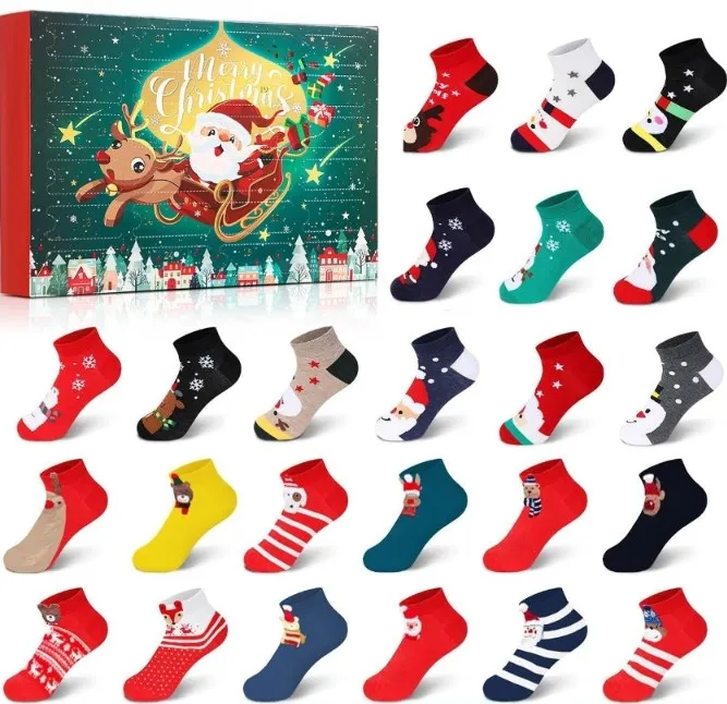 Advent Calendar vianočného ponožky 2024 KIDS 24 DNES ADDOTNÉHO POCKOV Vianočné odpočítavanie Santa Snowman Digitálny časovač pre deti