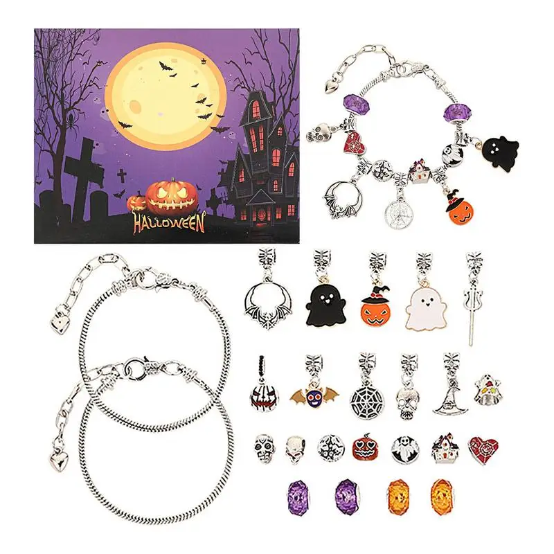 Adventný kalendár náramku 24 dní Halloween Countdown 2024 Prázdniny odpočítavanie šperkov Kúzlo Kit pre tínedžerov