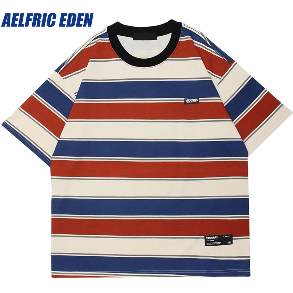 Aelfric Eden retro pruhované tričko 2023 Hip Hip Hop Streetwear Vintage Trhirt Harajuku bavlna neformálne tričko letné topy Tees