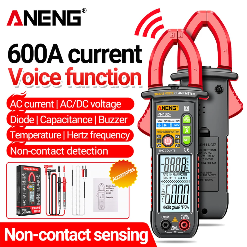 AENG PN102+ SMART hlasový svorka 6000 Počíta automatické rozsahy mulitimetrovej svorky AC/DC napätie Meter DIODE HZ Prúdový tester