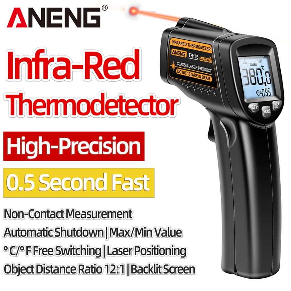 Aeng Th103 Digitálny infračervený teplomer laser II laser -20 ° C ~ 380 ℃ Terometro Pyrometer Gun Gun Nekontaktný laserový merač teploty
