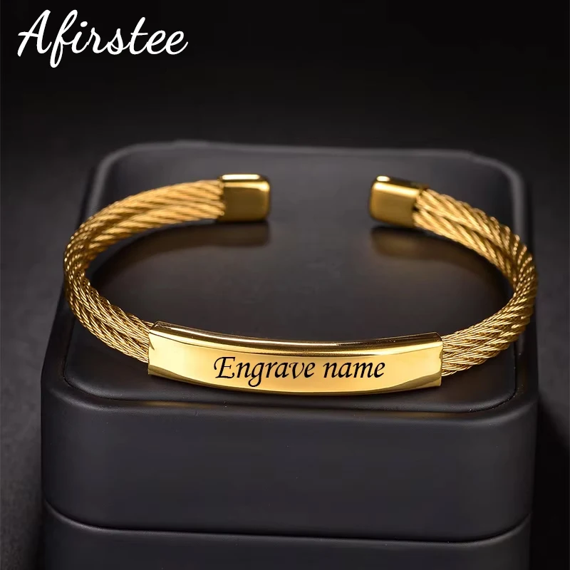 Afirstee z nehrdzavejúcej ocele GRAVE NÁZOV CUFF Bangle for Women nový štýl zlatý farebný list Dátum náramkov