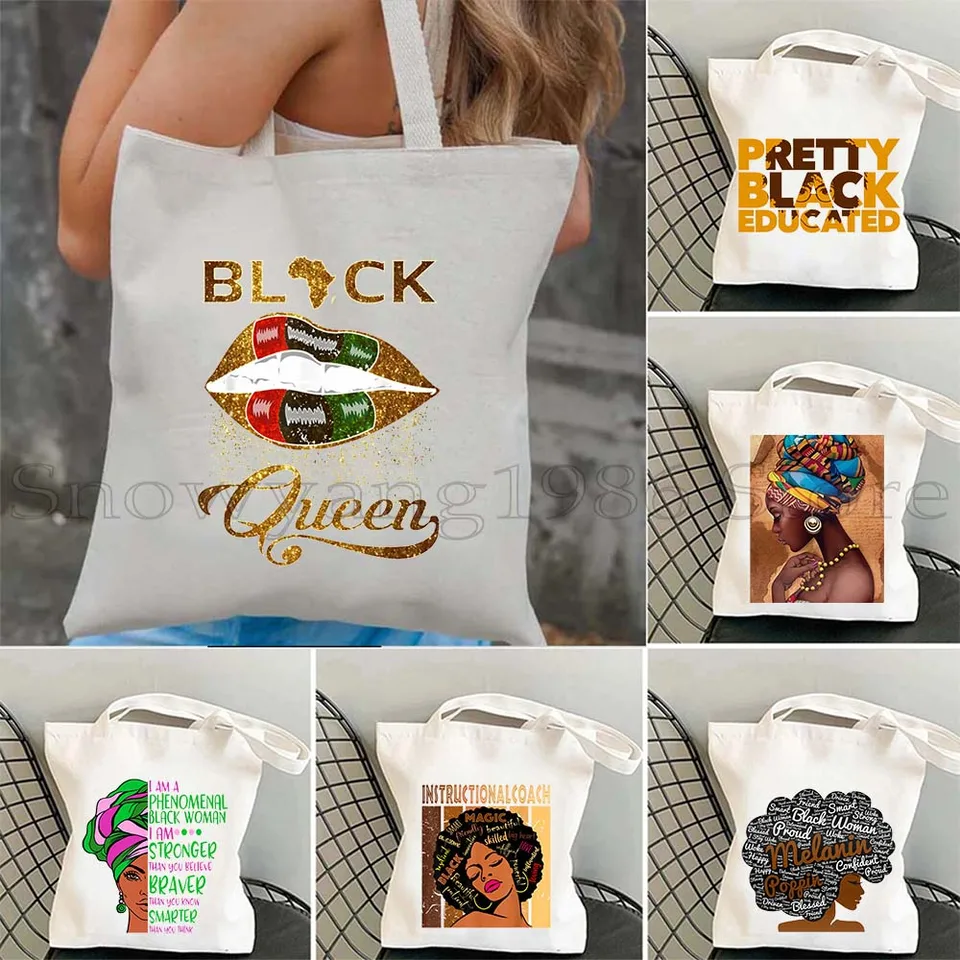 Africká krása afro diva kvetinové pery móda tote taška čierna kráľovná dievča melanín poppin taška na rameno darčeky arabská nákupná kabelka