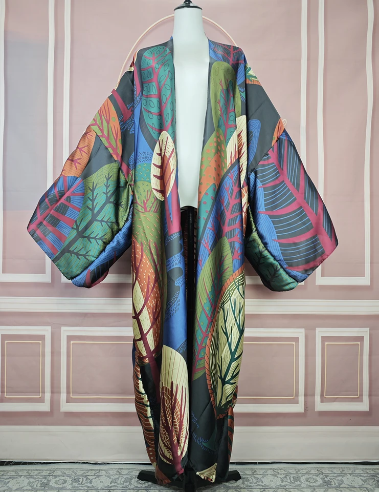 Africká letná módna dáma boho hodváb, tlačené otvorené predné vesty Tradičné moslimské ženy modlitba ramadán voľný kimonos
