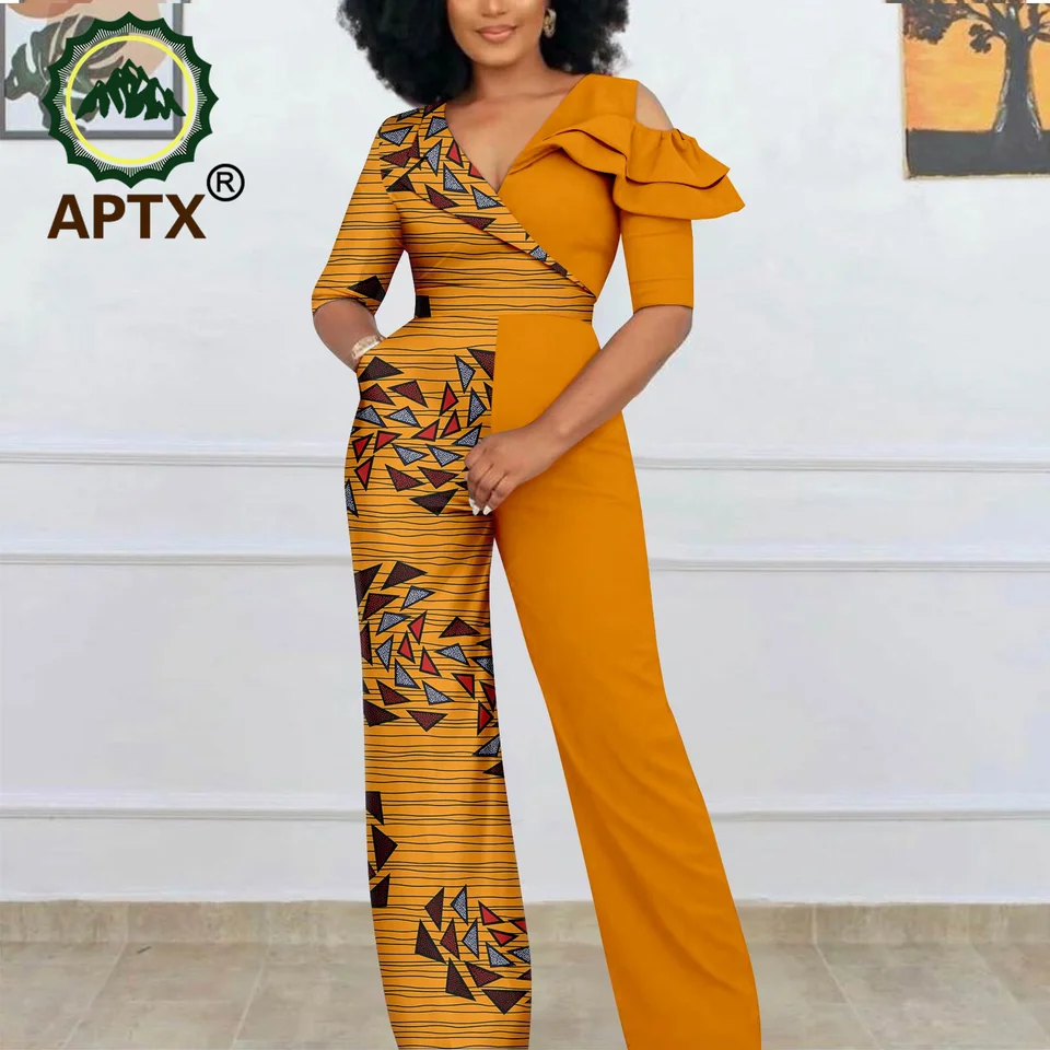 Africké kombinézy pre ženy Ankara patchwork s krátkym rukávom V-krk Príležitostné dashiki Damki Dámske tlačové nohavice obleky 2429002