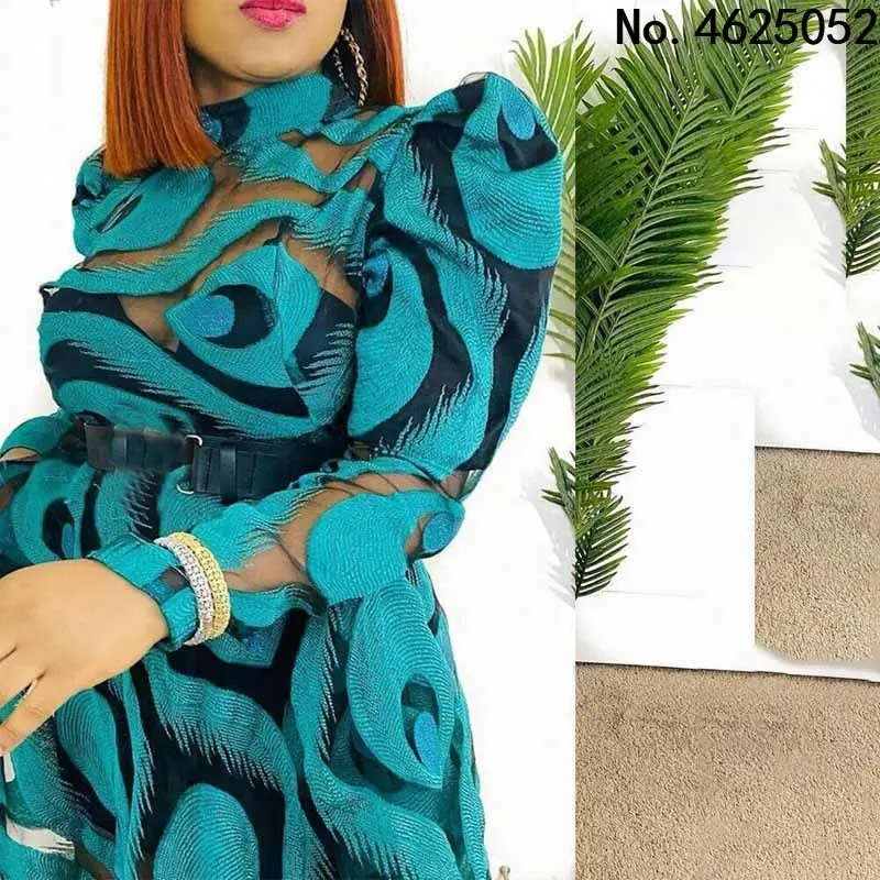 Africké tlač maxi šaty pre ženy s dlhým rukávom Elegantné šaty Anakra šaty Dashiki Vestidos Robe Lady módne šaty bez opasku