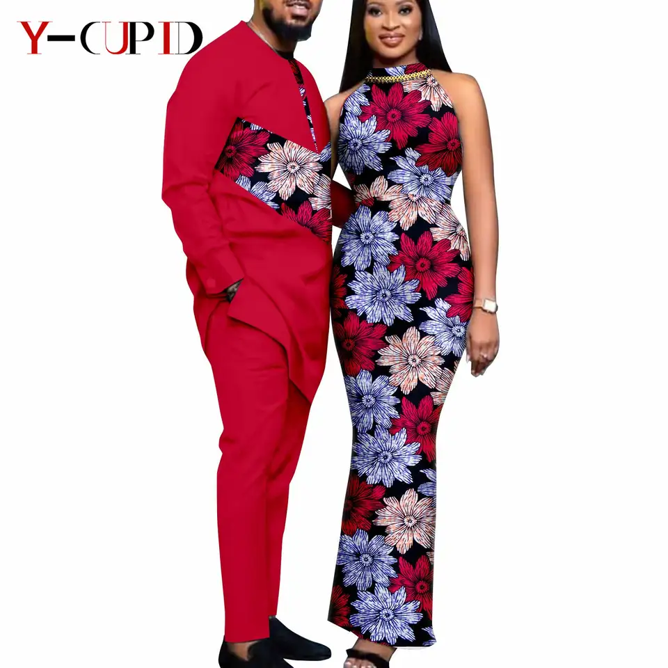 Africké tlačené šaty pre ženy pár zodpovedajúce oblečenie pre svadobných mužov oblečenie Dashiki Top a Pants Sets bazin Riche Y23C030