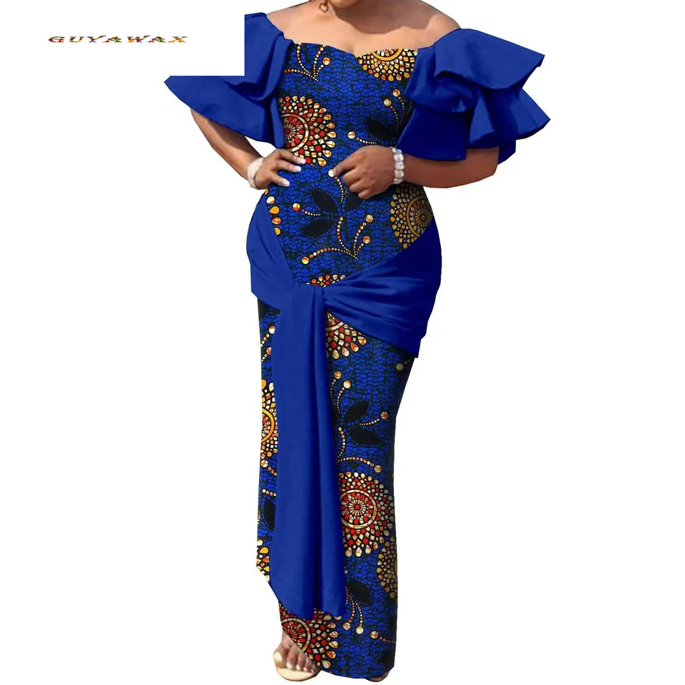 Africké šaty pre ženy bez ramienok mimo ramena High pás maxi šaty Tlač odev Dashiki Outfits Elegantné módne večerné šaty