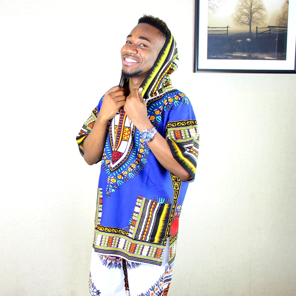 Africký klasický dashiki s vreckami pánske modré tlačené dashiki mikina