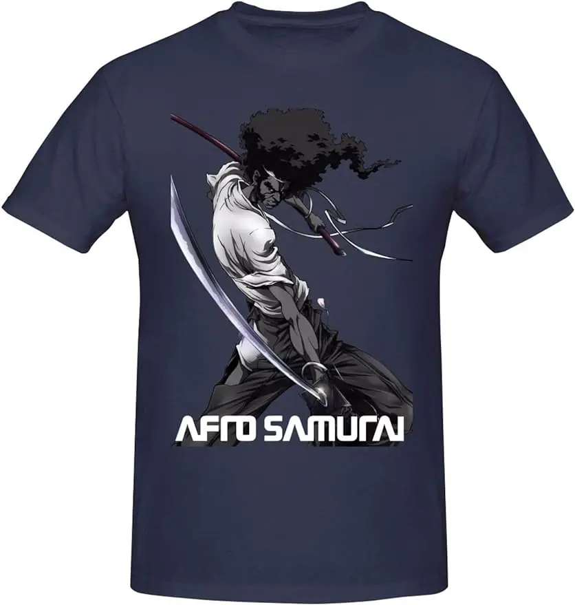 Afro Anime samurai košeľa Pánsky personalizovaný posádka krk s krátkym rukávom tričko módne grafické odpaliská hlboko vres