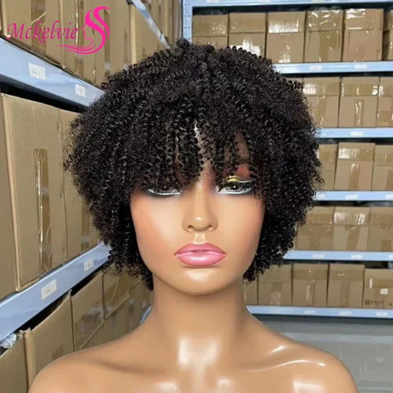 Afro Kinky Curly 100% ľudské vlasy plné strojové výbušné hlavy Parochne Vysoko kvalitné brazílske panenské vlasové parochne pre čierne ženy denne