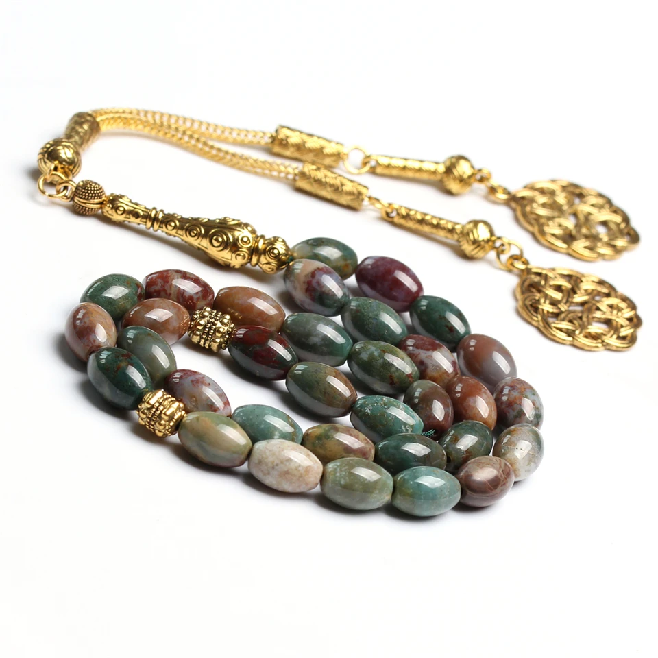 Agate moslimské modlitby korálky Ramadán Darčeky tasbih 33 Sibha misbaha oválny kameň 8*12 mm luxusný ruženec India Onyx Tesbih