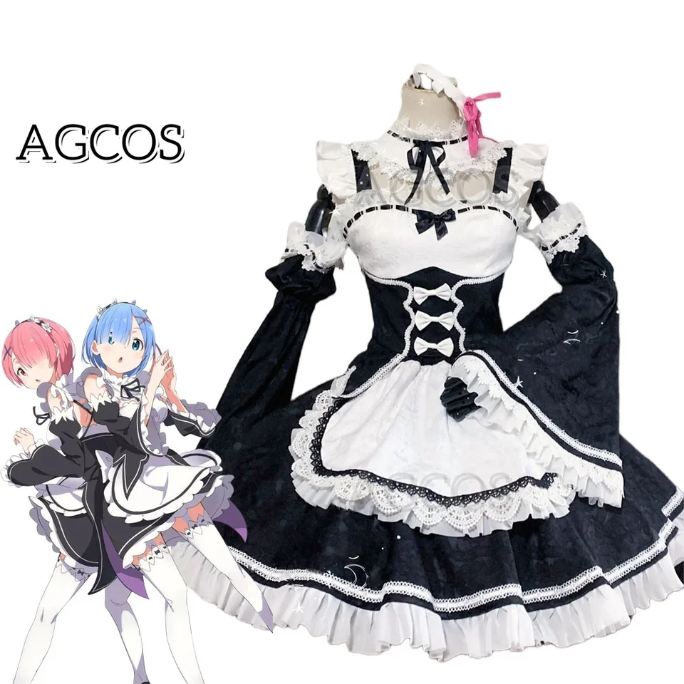 Agcos vlastná veľkosť Rem a Ram Cosplay Re: Rem Cosplay kostým Žena vianočné uniformy oblečenia anime kostýmy Prispôsobené