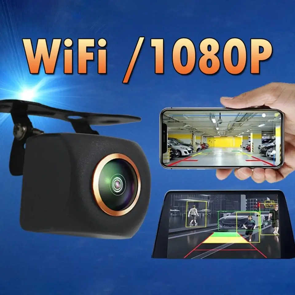 AHD 1080p Wireless CAR Zadné fotoaparát WiFi 170 stupňov reverzný HD Night Vision Fotoaparát nepremokavý automobilový záznamník