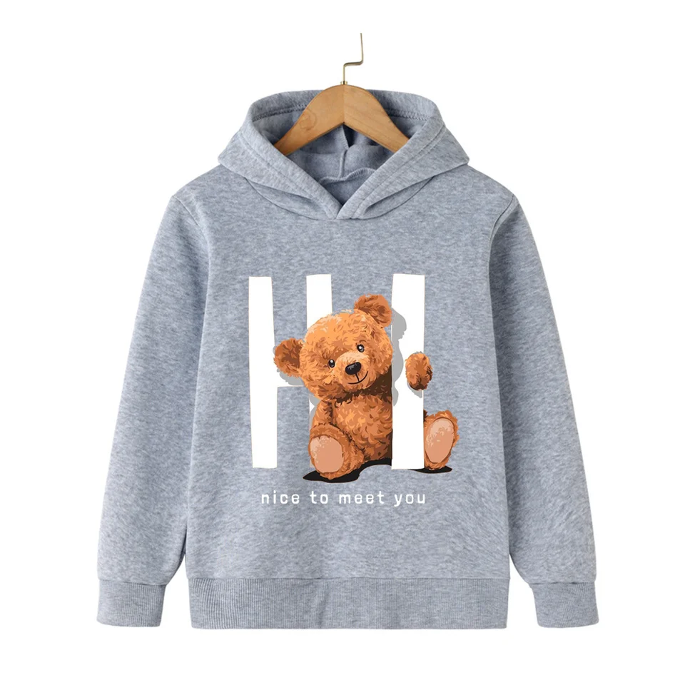 Ahoj Teddy Bear Kawaii Girls Boys Print Hoodie Black Girls Dievčatá detská mikina móda harajuku detské mikiny jarné topy