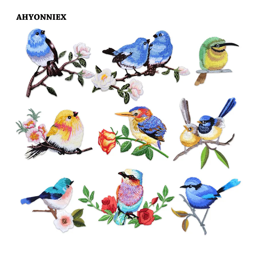 Ahyonniex 1pc Vyšívané rozmanité vtáky Patch lietajúce zvieracie nálepky železo na móde roztomilé oblečenie literárne dekorácie