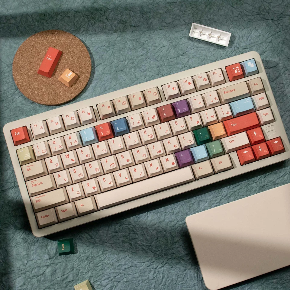 AI ilustrátorové klávesnice Dye-Sub Cherry Profile PBT Retro Color Keycap pre 61/64/68/84/87/100/104/108 Mechanická herná klávesnica