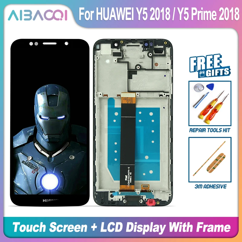 Aibaoqi úplne nová dotyková obrazovka LCD displej+rám+Výmena zostavy napájania káblov za Huawei Y5 2018/Y5 Prime 2018 STK-LX1