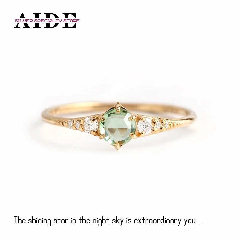 Aide 925 Sterling Silver Fresh Mint Green Crystal Zircon Rings for Women Engurting Skladacie prstene prstene Darčeky šperky