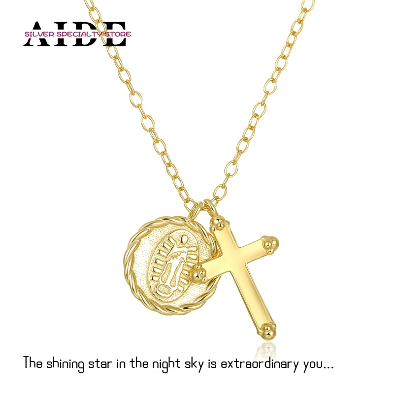 Aide 925 Sterling Silver Panny Mary Medal a krížový prívesok náhrdelník pre ženy Dievčatko Svadobné svadobné šperky Darčeky