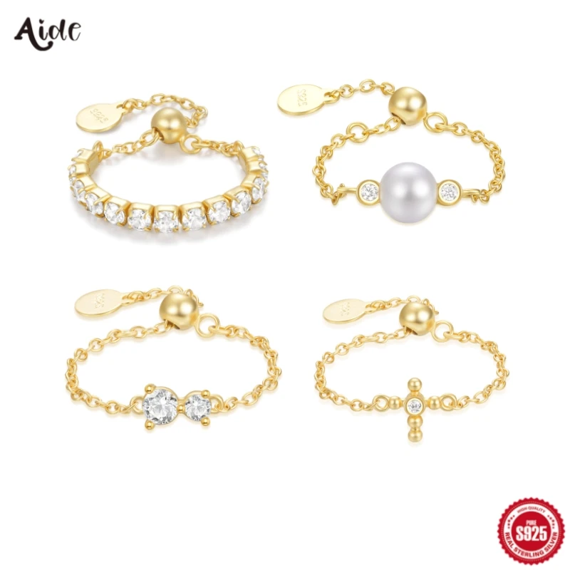 Aide 925 Sterling Silver Tennis Cross Inlaid Zirkónia nastaviteľné stohovateľné krúžky pre ženy minimalistické vysokokvalitné jemné šperky