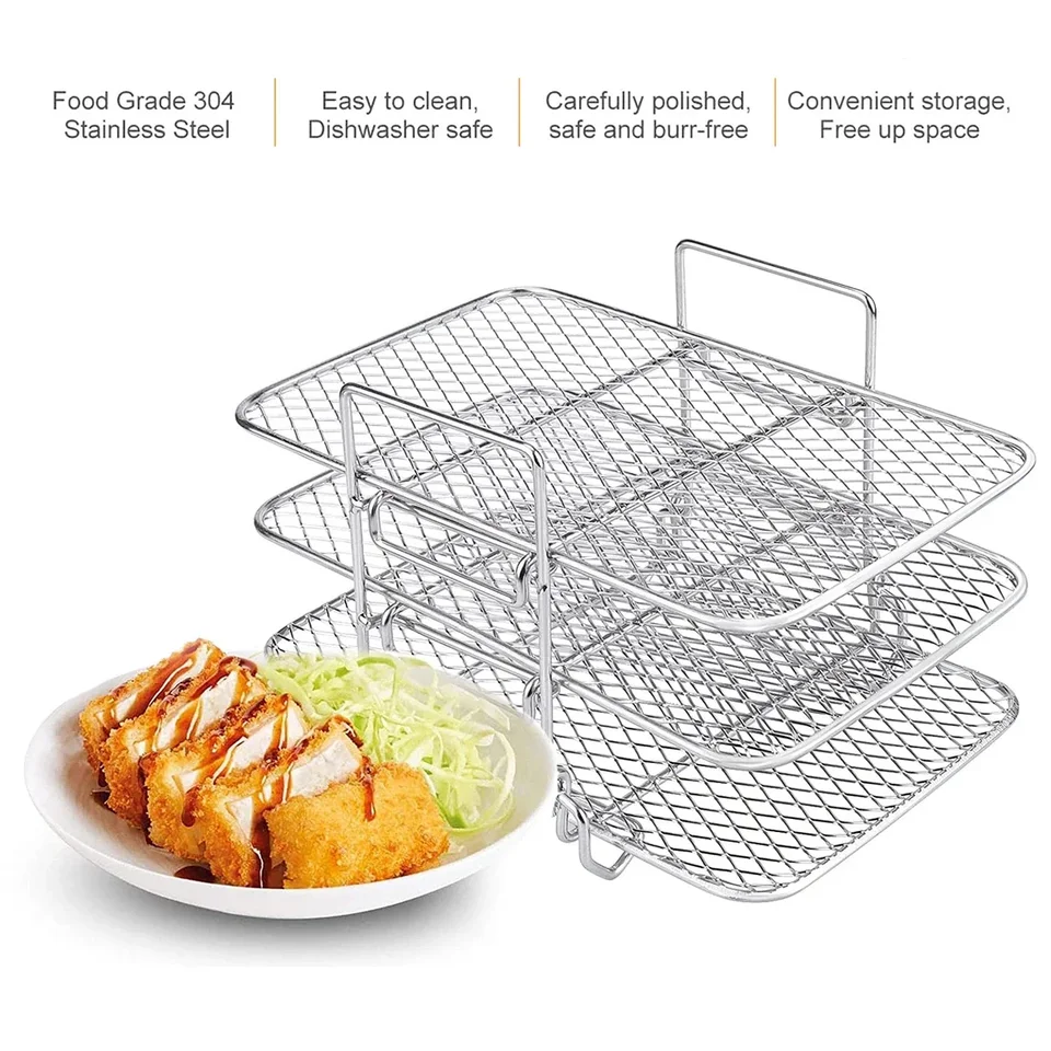Aieve Air Fryer Rack 3-vrstvový 304 z nehrdzavejúcej ocele Dehydrator Rack, Air Fryer Accessories for Ninja Air Fryer AF300UK/ AF400UK