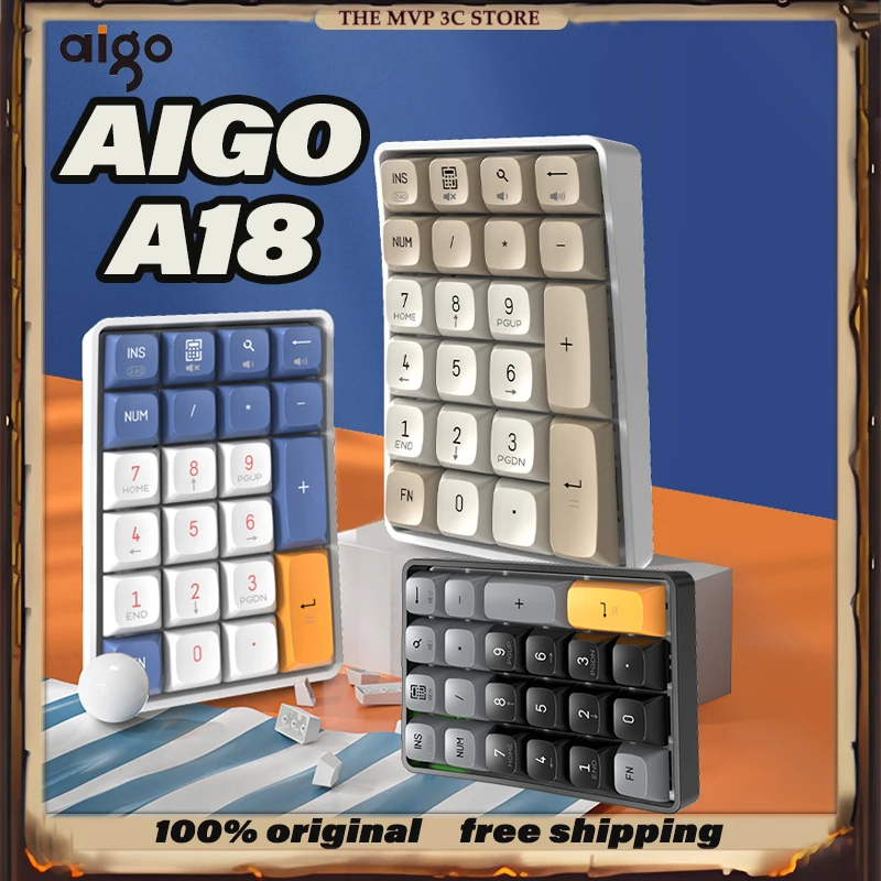 AIGO A18 Prispôsobené mechanické digitálne klávesnice Wireless Wired Office Mini Klávesová číselná klávesnica 2.4 GHz