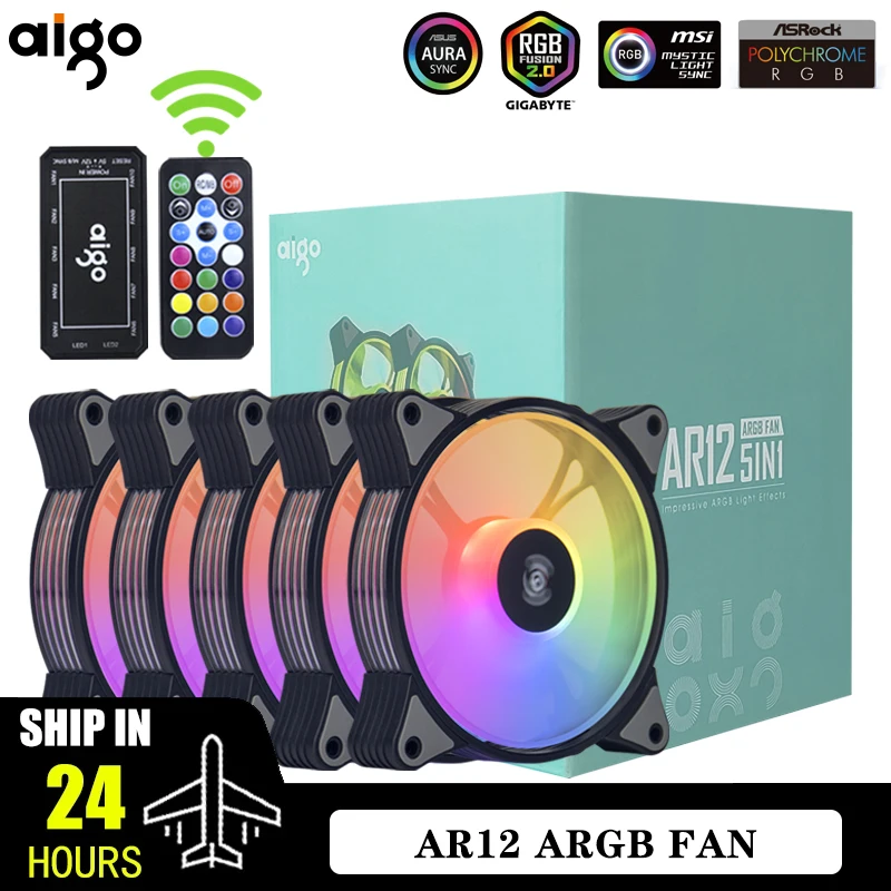AIGO AR12 120 mm PC Gamer CASE VENTIVER Ventilátor RGB 12V Heatsink Aura Sync chladič argb tichý ovládač ventilátor Ventilador