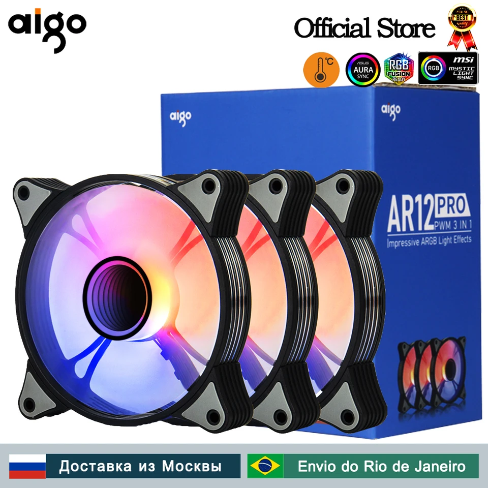 AIGO AR12PRO 120 mm RGB ventilátor 4pin pwm argb chladiaci ventilátor 3pin5v Aurora Effect farebný výber 12cm Ventilador počítačový prípad PC Case Fans