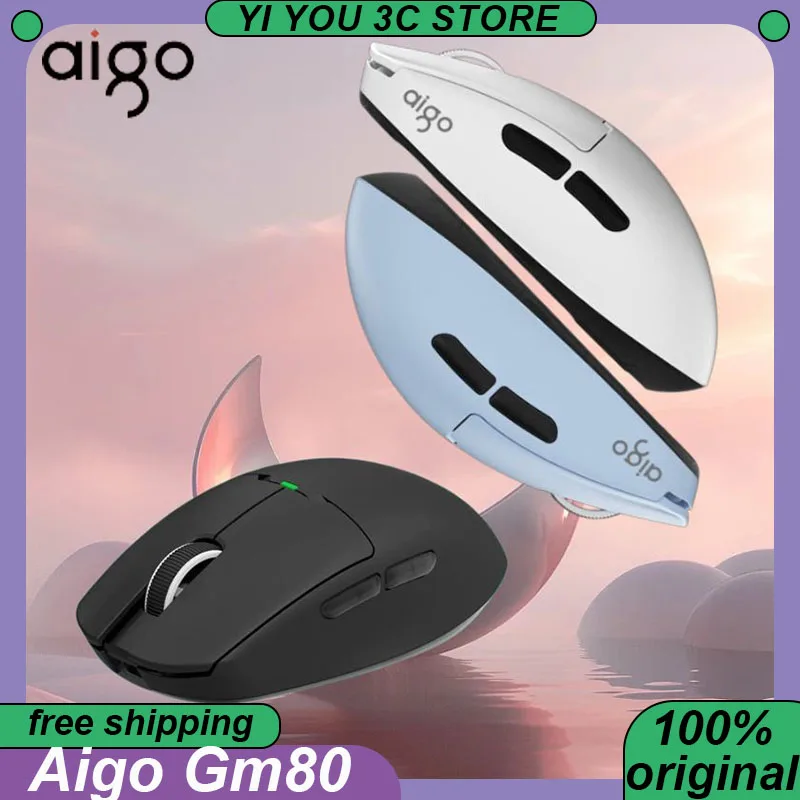 AIGO GM80 Pro Plus Wireless Tri-Mode Bluetooth PAW3311 3395 Ľahký 26000dpi ergonómia PC ESports LAPTOP Office MICE MICE