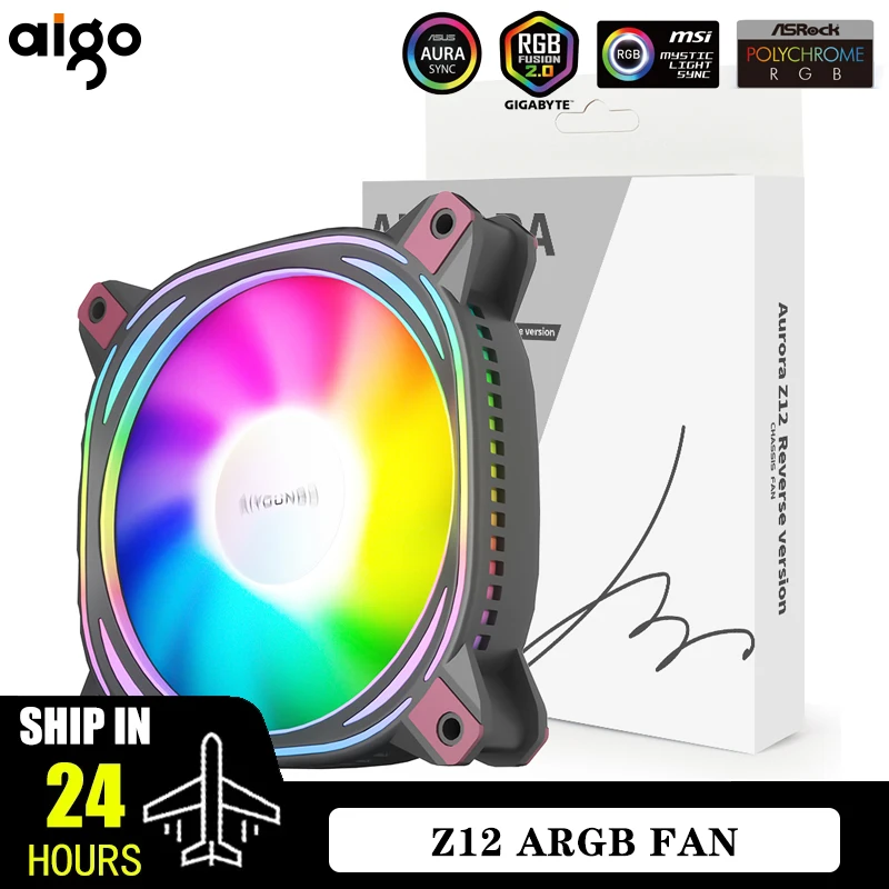 AIGO Z12 počítačový ventilátor VENTOINHA PC 120 mm RGB VENTILÁRNE COLOR 4PIN PWM CPU CPU COLING FAN 3PIN5V ARGB 12CM VENTIlador