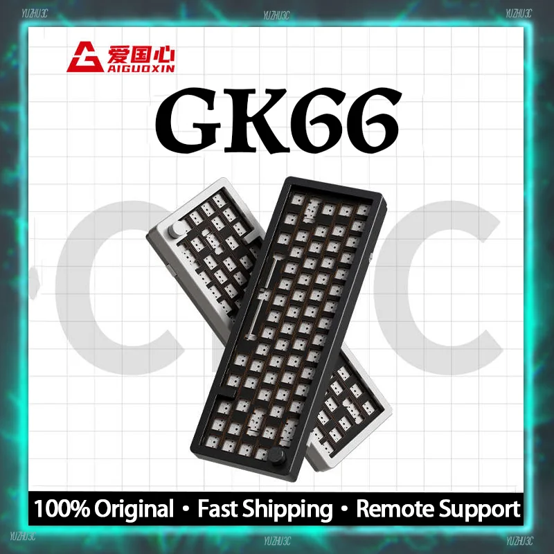 Aiguoxín GK66 Mechanická klávesnica barebones súprava cnc hliník na mieru HOT SWAPPABLE DYNAMIC RGB FR4 PLATE BT Bezdrôtová klávesnica