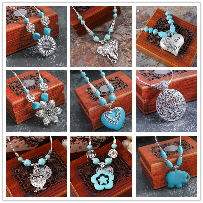 Aihua Bohemian Turquoise náhrdelník pre ženy veľké vyhlásenie šperky retro kráľovská párty šperky náhrdelník a prívesky