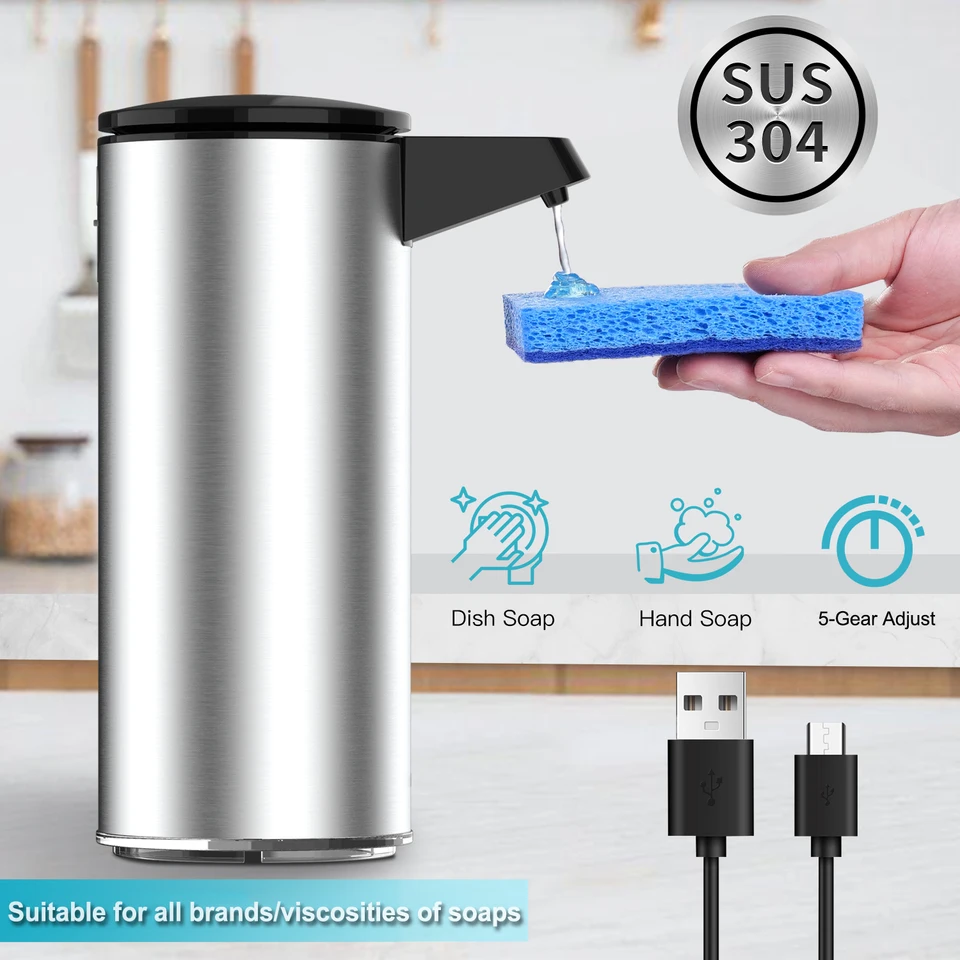 AIKE USB Nabíjanie automatického mydla Dávkovač z nehrdzavejúcej ocele Nekontaktný dávkovač pre kuchynský prostriedok a ručné mydlo v kúpeľni