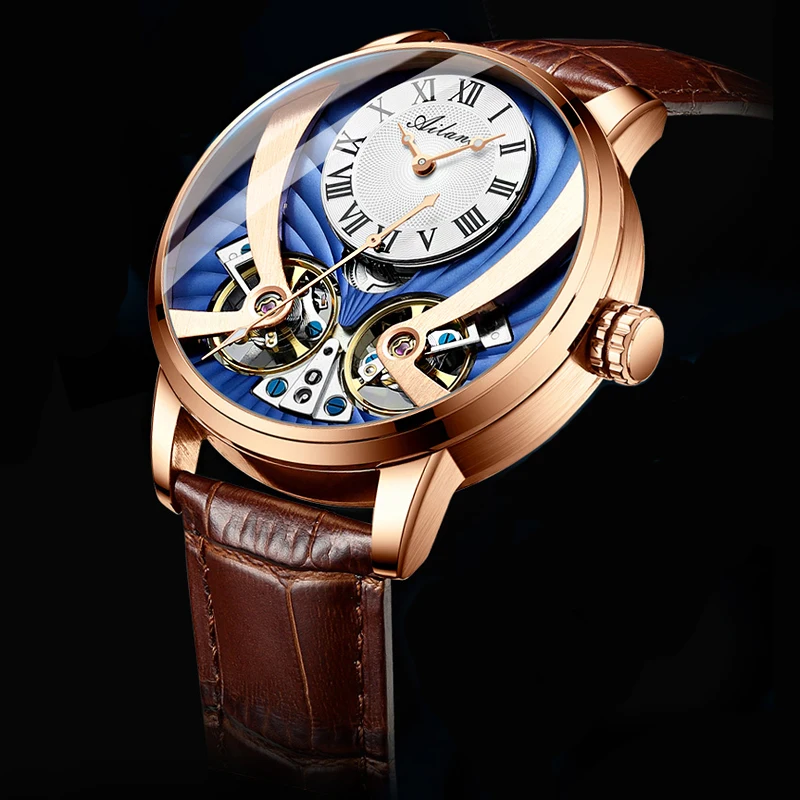 Ailang Skeleton Automatické mechanické hodinky kožené remienky Men parné dould Tourbillon pánske zápästie zápästia Montre homme