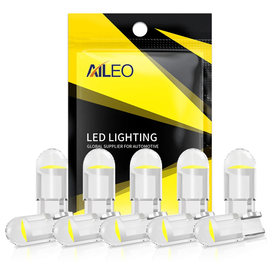Aileo T10 168 194 192 LED W5W Lights Canbus Glass COB 6000K Čítanie Dome Marker klin Lištátna značka žiarovka DC 12V White Blue