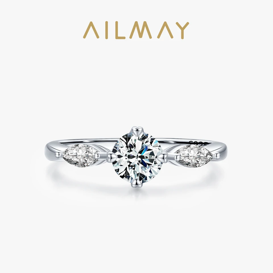 Ailmay 100% 925 Sterling Silver Móda šumivé 1,0 Ct Zirkónia prsteň prsteňa pre ženy Svadobné vyhlásenie jemné strieborné šperky