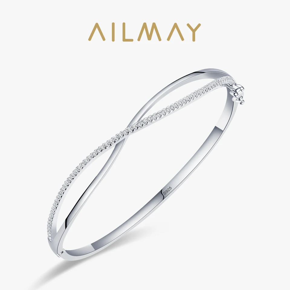 Ailmay nový príchod 925 Sterling Silver Simple Clear zirkon náramky Pretkané náramky pre dámske výroky Darček