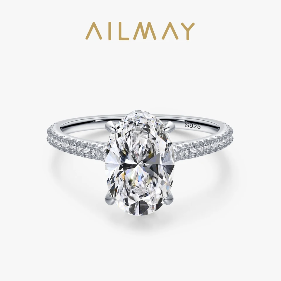 Ailmay originálny 925 Sterling Silve Fashion Veľkorysý oválny smaragd Cut šumivé cz prstene pre ženy