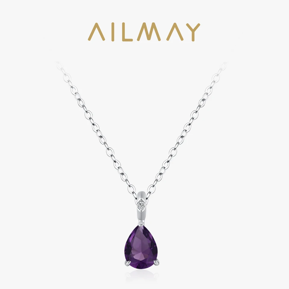 Ailmay originálny 925 Sterling Silver Vintage Purple Zirkón Waterdrop Pendant Náhrdelníky