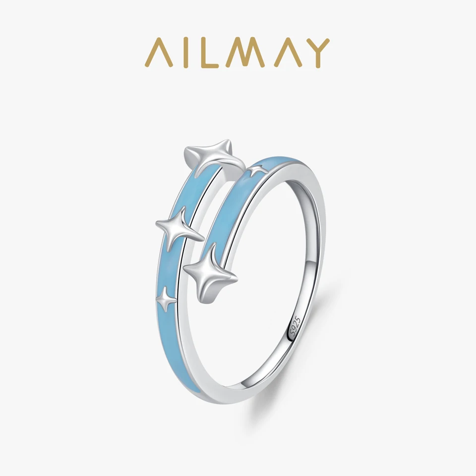 Ailmay vysokokvalitný 925 Sterling Silver Romantic Blue Enamel Star prsteň pre ženy dievčatá Darčeky Valentína Darče