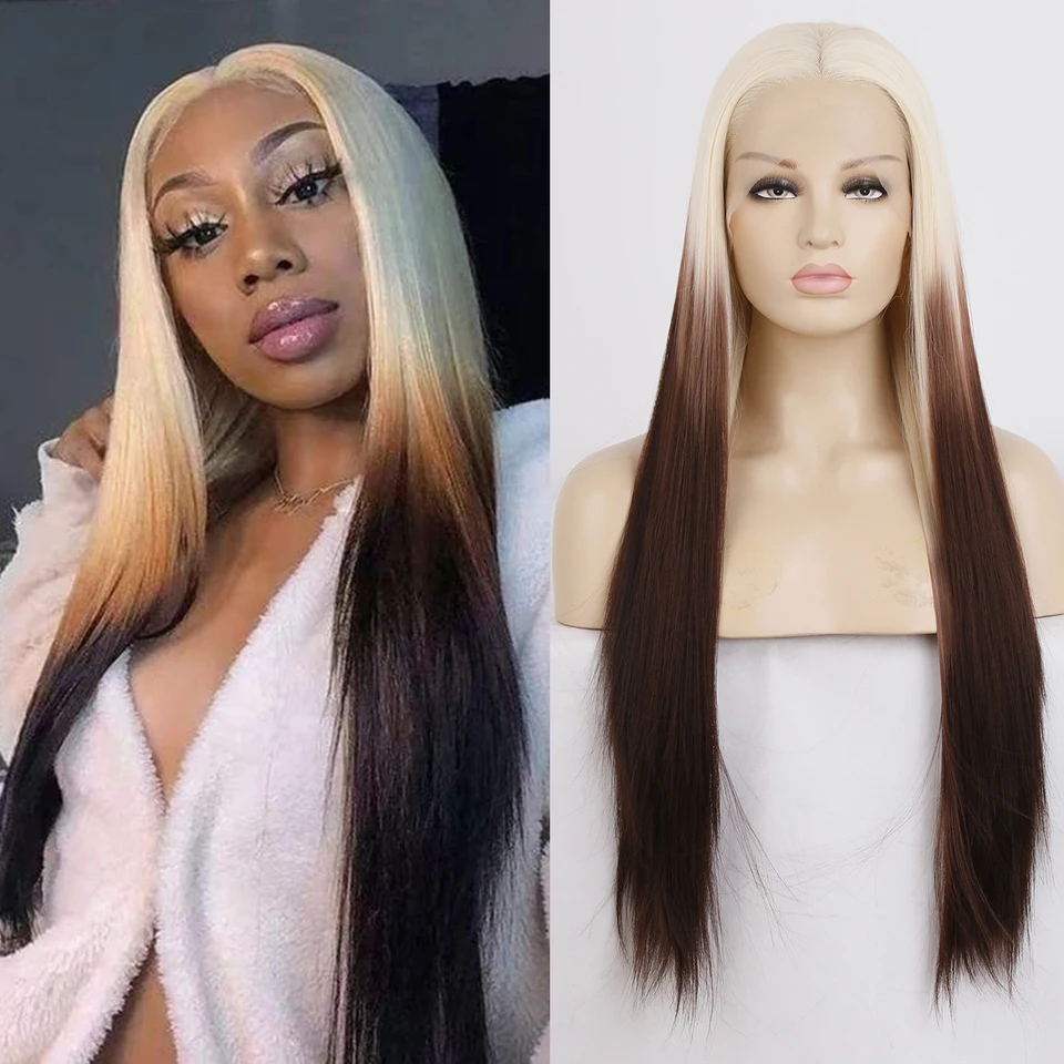 Aimeya blondínka ombre farebná čipka predná parochňa pre čierne ženy Syntetické čipky vlasy Vlasy odolné voči tepelne odolnosti voči módnej parochne